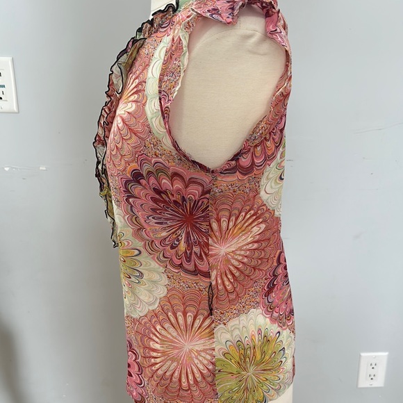 Floral Ruffle Sleeveless Top - Multicolor silk cotton blend - Picture 7 of 8